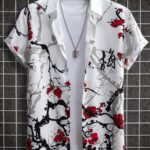 Men Casual Floral Graphic Print Short Sleeve Collar Shirt Without Tee, For Vacation